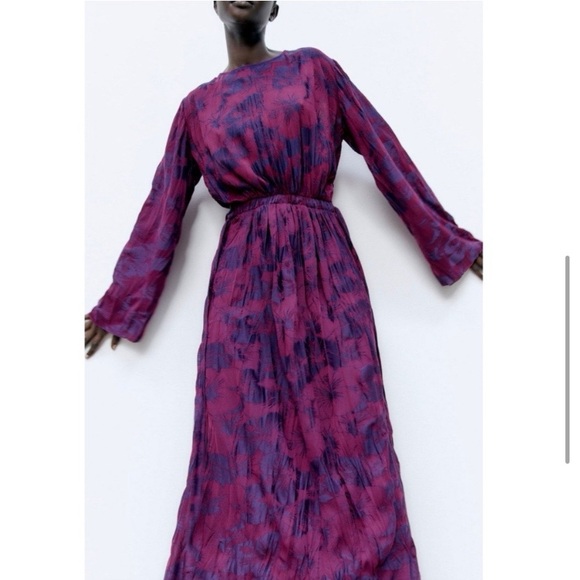 💜 ZARA BOHO PURPLE PINK LONG SLEEVE SIDE TIE MAXI DRESS! - Picture 8 of 16